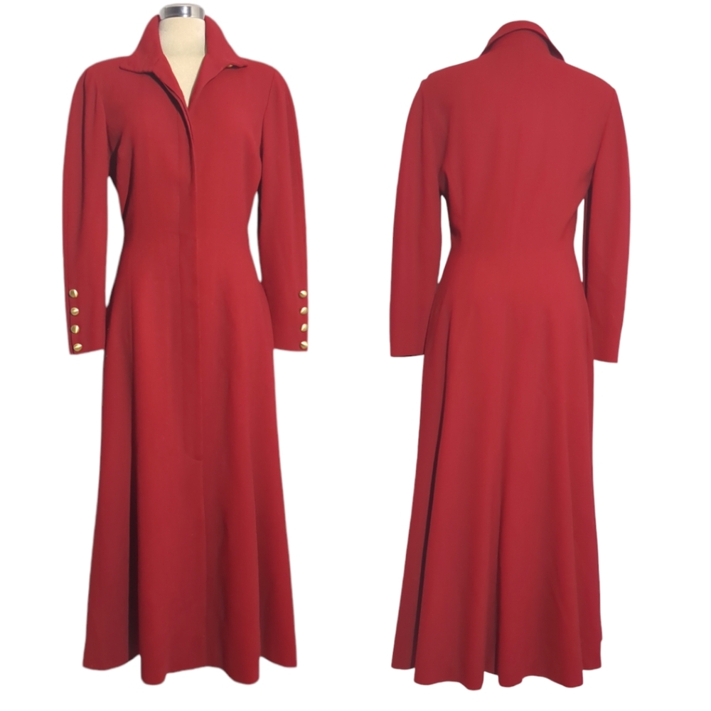 ELLEN TRACY Linda Allard Maxi Length Cherry Red Wool Size 8